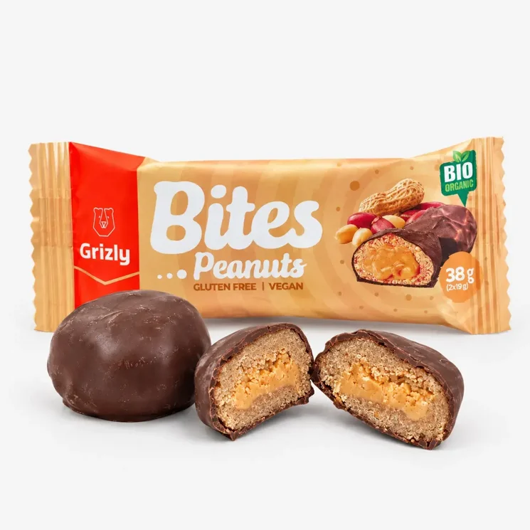 BITES Földimogyorós töltött miniszeletek étcsokoládéban BIO (2x19 g)