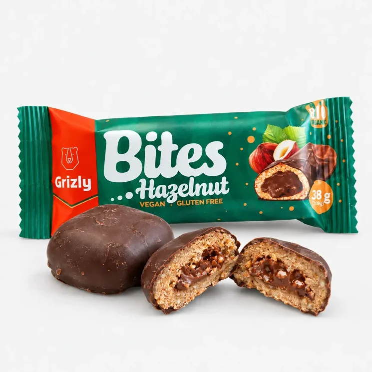 BITES Mogyorós töltött miniszeletek étcsokoládéban BIO (2x19 g)